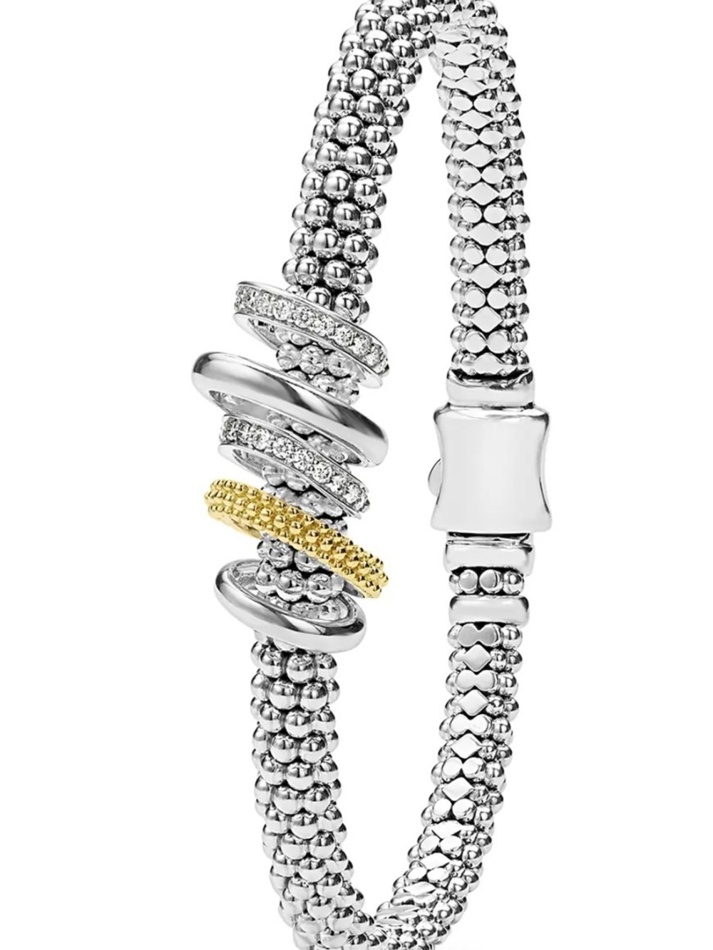 Two-Tone Five Ring Diamond Caviar Bracelet | 6mm - Picture 4 of 11